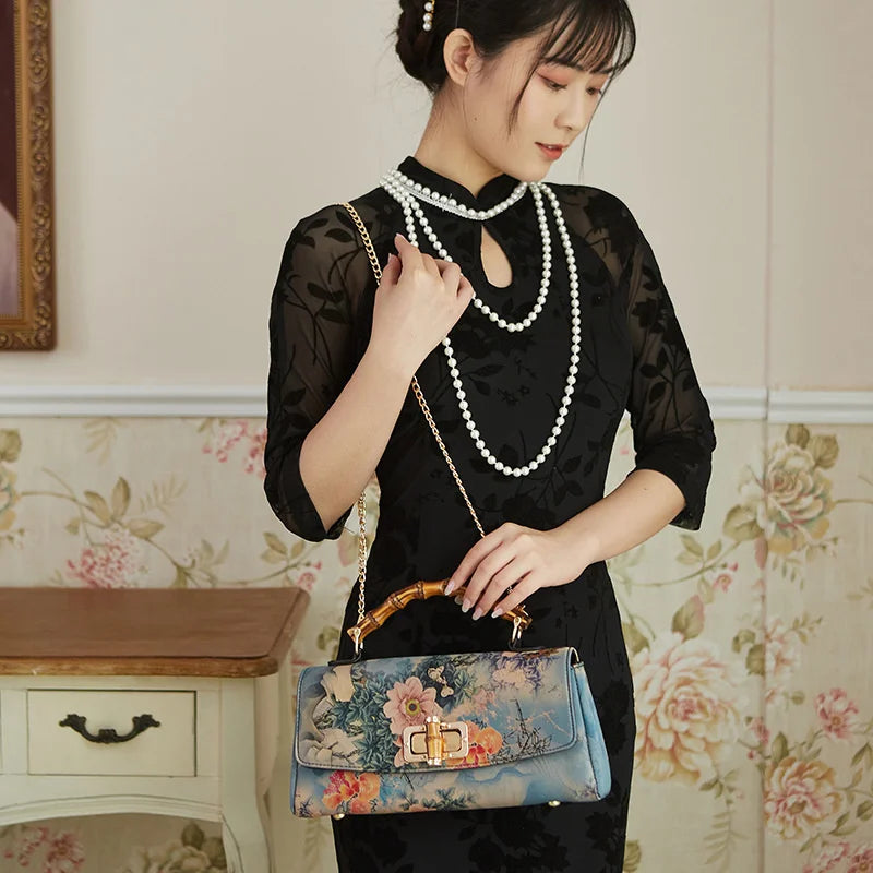 MOTAORA 2025 New Vintage Evening Bags Cheongsam Leather Handbag Women Boston Bag Luxury Designer Handmade Ladies Shoulder Bags