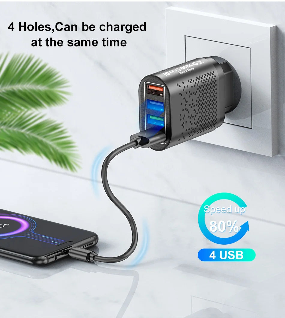 3.1A USB Charger Mobile Phone Adapter 4 Ports Multi Charger UK/US Plug Wall Charger For Huawei Xiaomi Redmi POCO Tablets Laptops