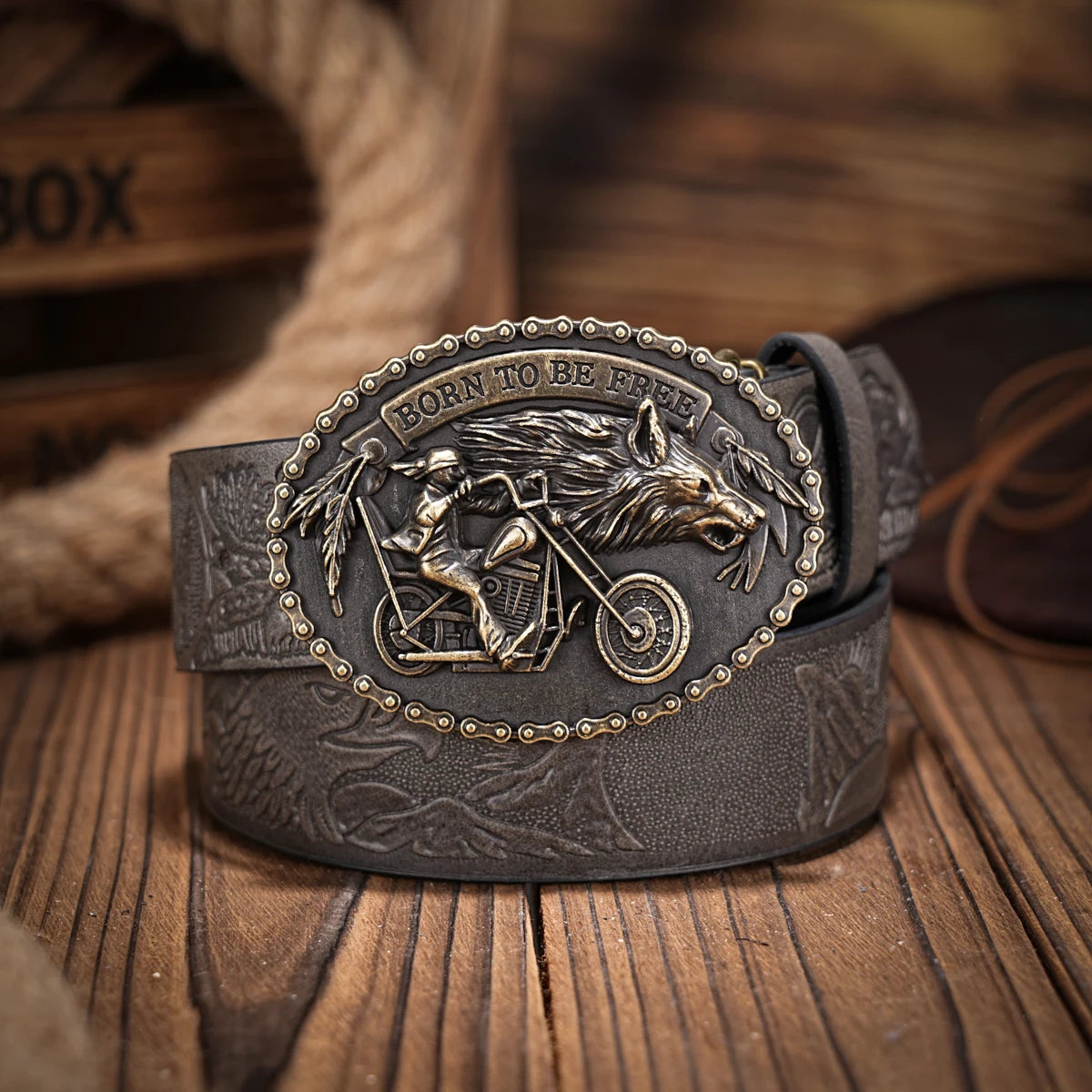 Western denim PU Belt - men's decorative printed carved denim waistband