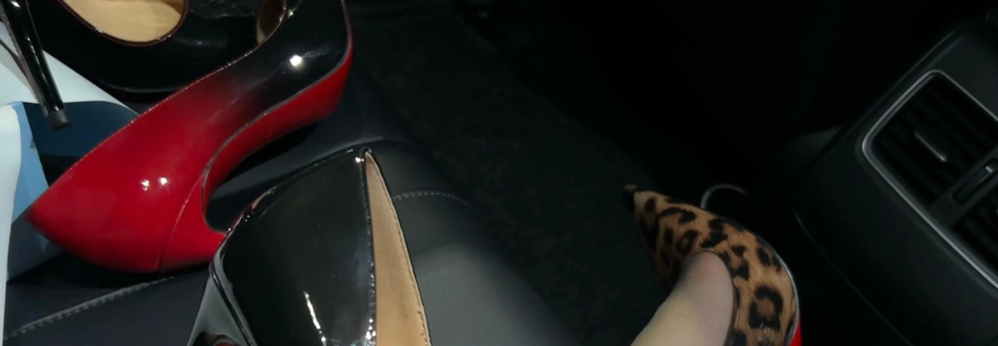 New Gradient Red Bottom Large Heels Sexy Leopard Pattern Pointed Professional Women's Shoes Black Graduation Single Shoes