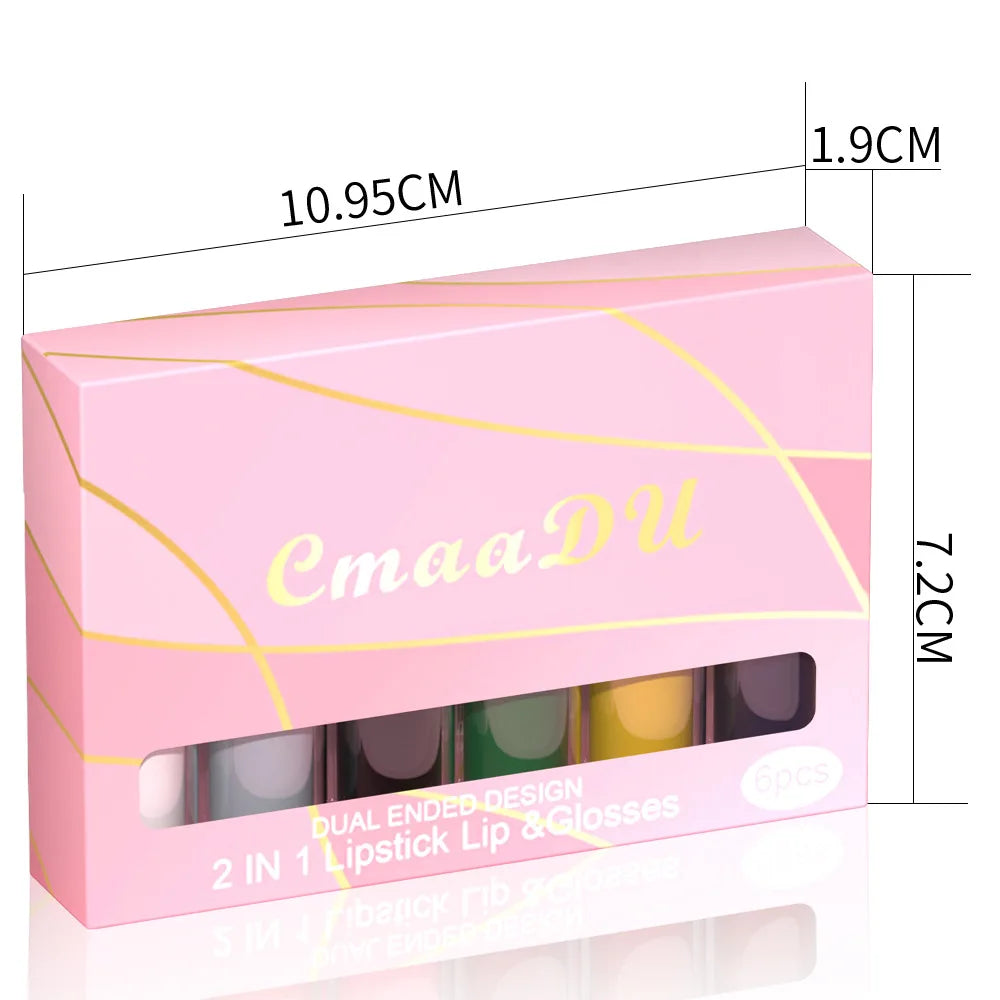 CmaaDu 2 IN 1 lipstick lip & glosses 6-piece matte Lipstick Face Color waterproof small size light weight easy to carry