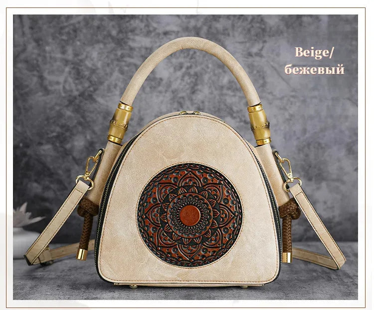 MOTAORA Bamboo Top Handle Embossed Leather Shoulder Bag, Vintage Bohemian Crossbody Purse for Women Handmade Large Capacity Tote