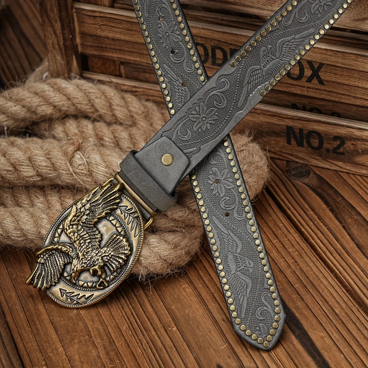 Men - Women - Western Denim - pu leather - Belt - Vintage jeans with needle buckle brown belt