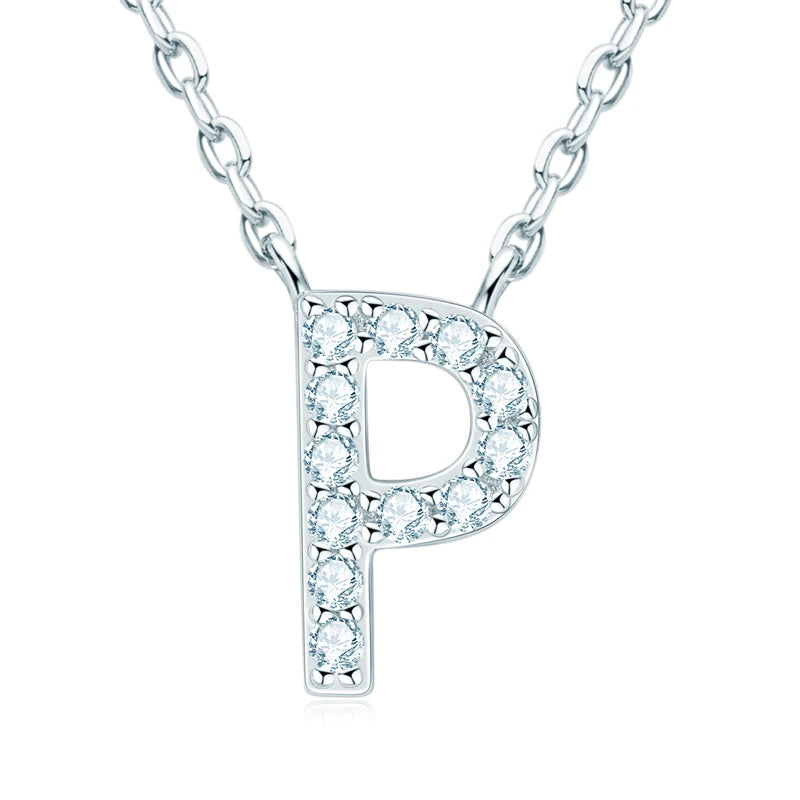 Lnngy Colar Prata 925 Sterling Silver A-Z Alphabet Pendant Necklaces Initial Letter 1.4MM Moissanite Necklace for Birthday Gift