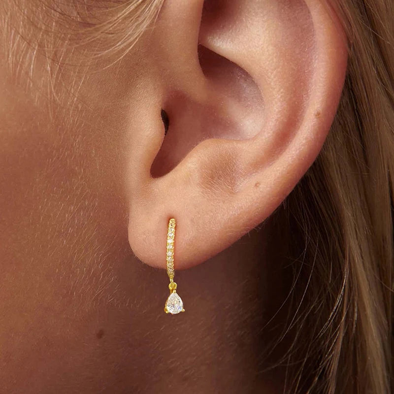 GRA 18K Gold Zircon Water Droplets Hoop Earrings for Women Real 925 Sterling Silver Original High Quality Party Fine Jewelry