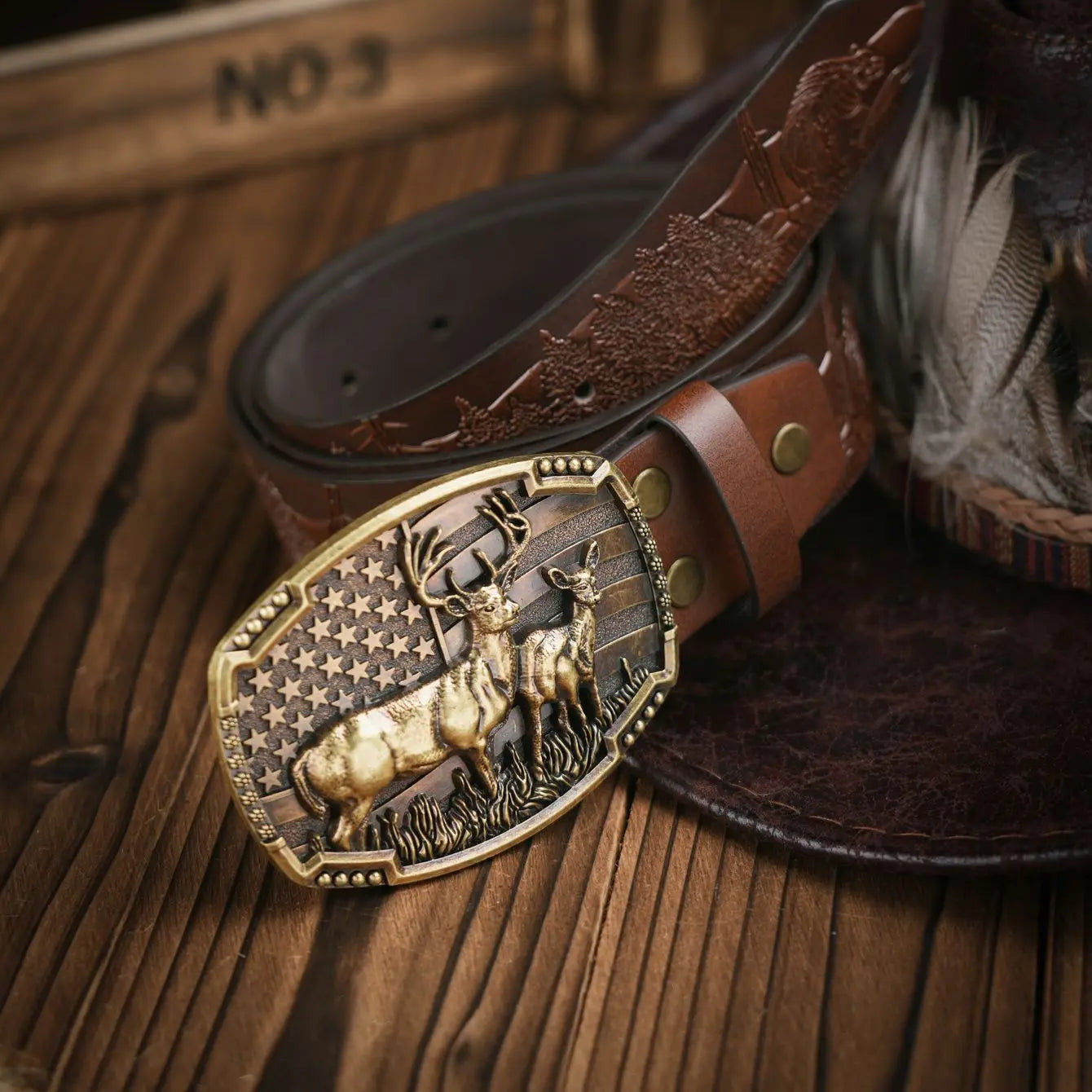 Western Cowboy PU Leather Belt - Men Waist Strap Bull Decoration Floral Engraved for Jeans