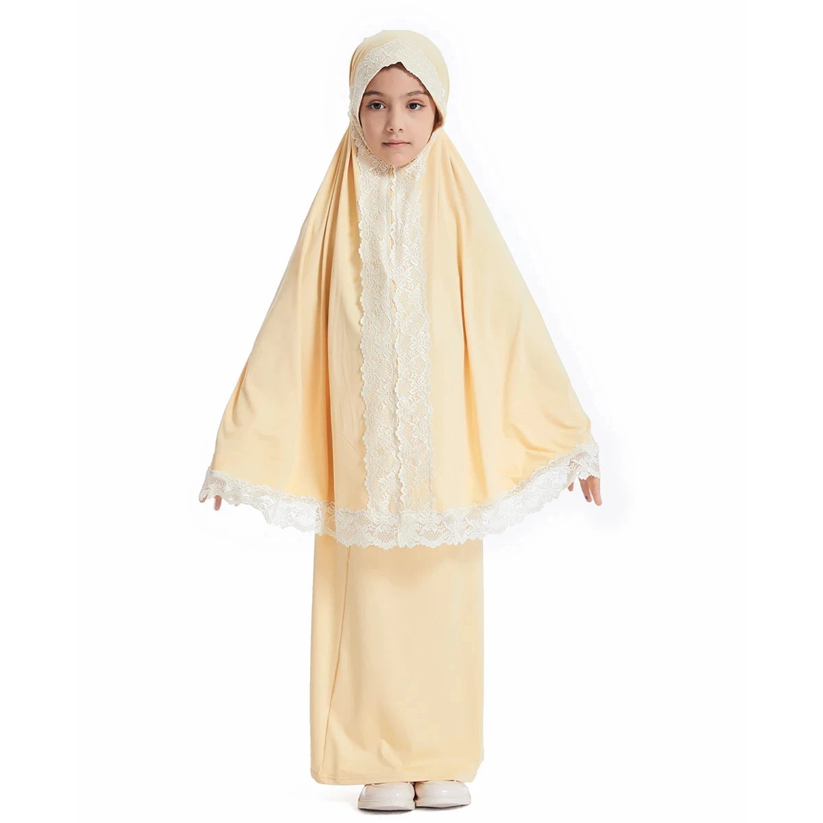 Dubai Abaya Children Robe Middle East Islamic Girls Headscarf Kaftan Arab Ramadan Eid Muslim Kids Prayer Hijab Skirts Set Modest