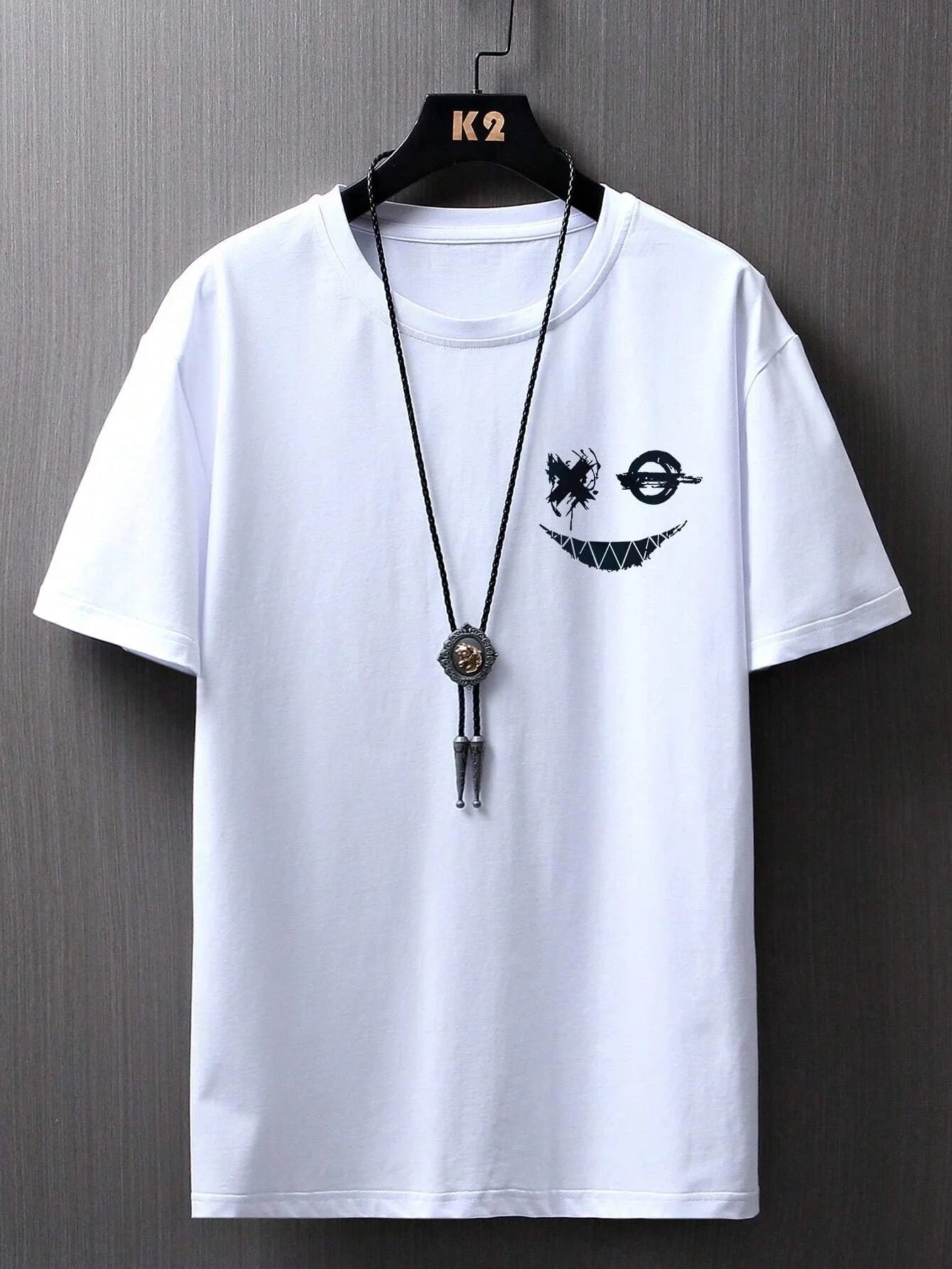 Men's 100% Cotton Oversized Smiling Face Printed Short Sleeve T-Shirt