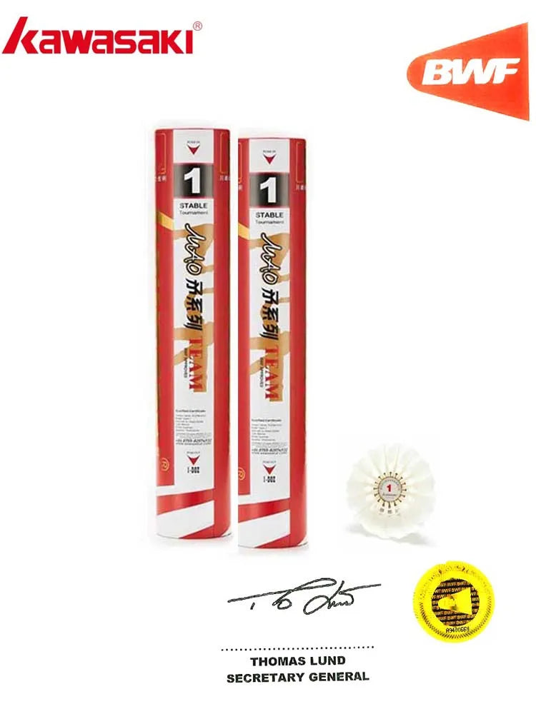 Kawasaki Tournament Level Shuttlecock Goose Feather Team 1 Badminton shuttle Professional Badminton Balls Speed 77'