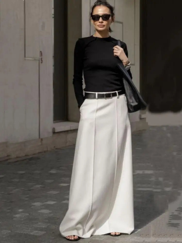 UOOZEE Office Lady Formal Solid Color H-line Skirts 2025 New Spring Summer High Waist Casual Elegant Long Skirt For Women
