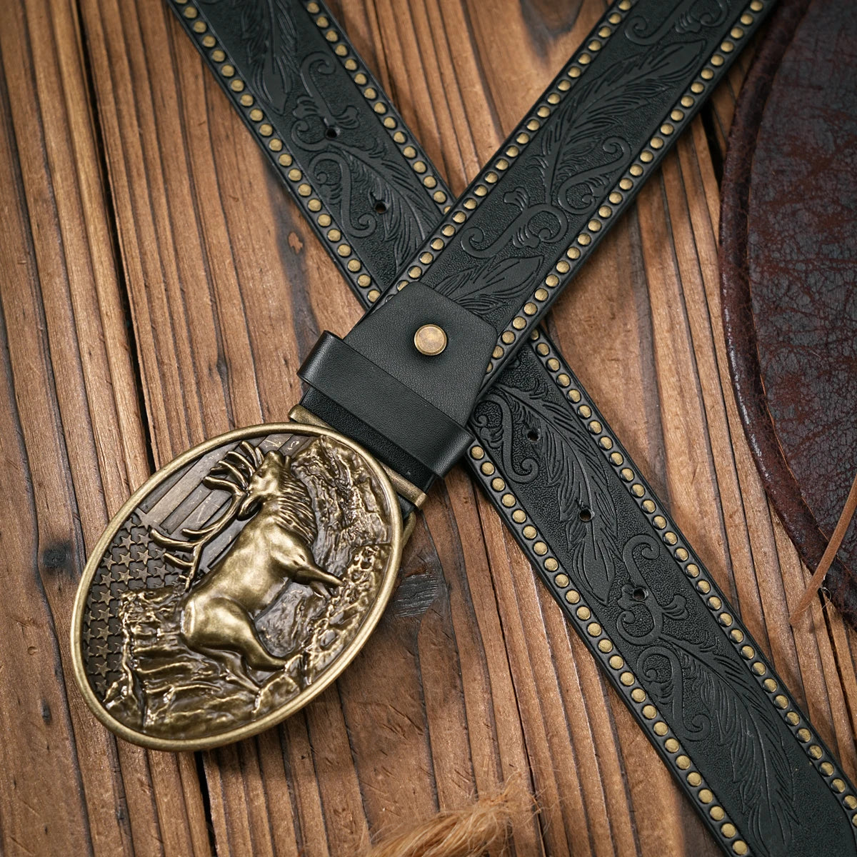 Men - Women - Western Denim - pu leather - Belt - Vintage jeans with carved buckle belt