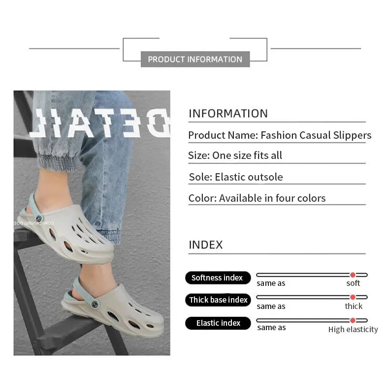 Summer Men's Fashion Beach Sandals Clogs Thick Sole Slipper Waterproof Anti-Slip Sandals Flip Flops Non-slip Soft EVA Hole Shoes