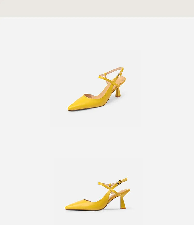 Summer Women Shoes Pointed Toe Thin Heel Women Sandals Genuine Leather Shoes for Women Slingback Elegant High Heels Party Shoes