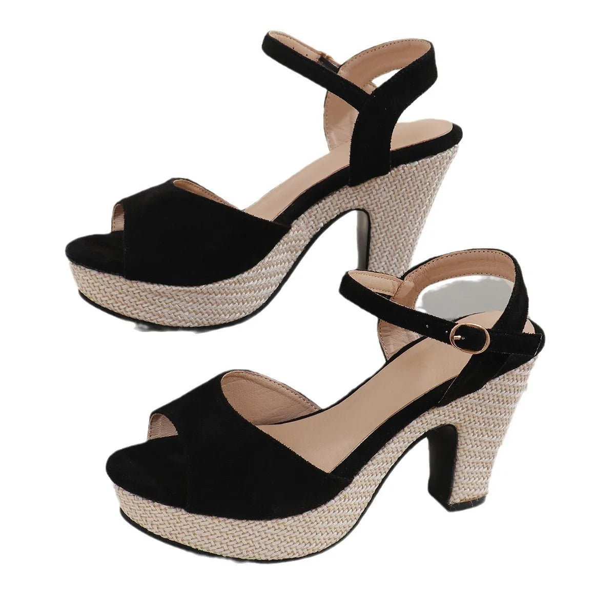 Women Large Size Buckle Strap High Heel Sandals Open Toe Beige Luxury 2025 Casual Shoes