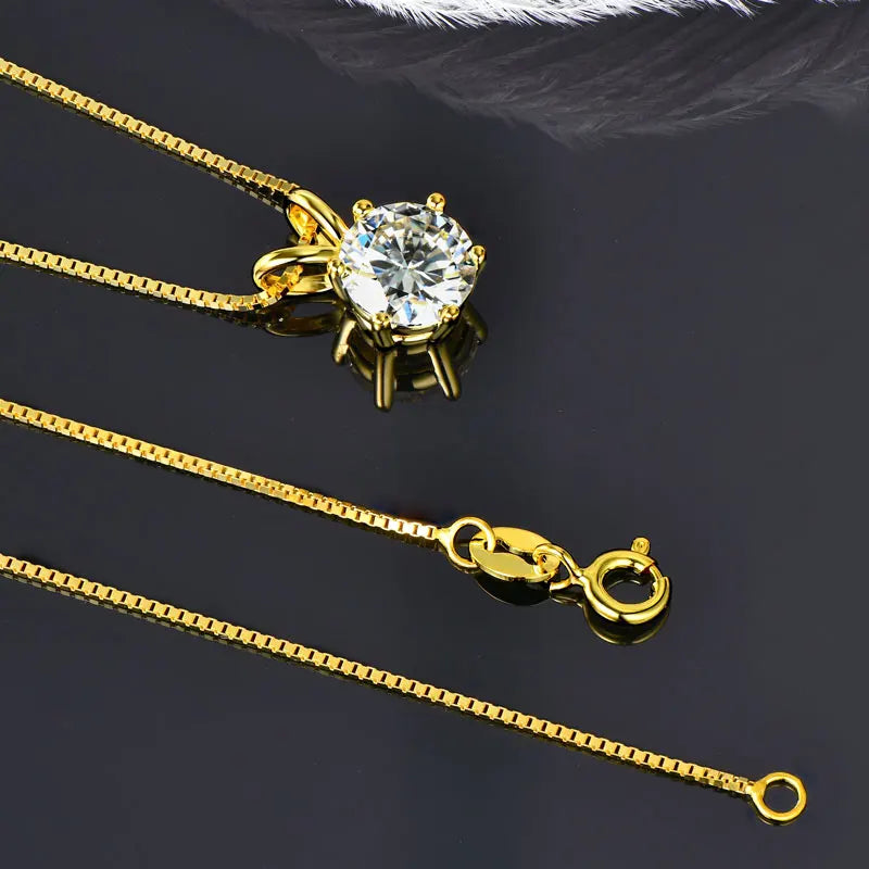 IOGOU Real 925 Silver Moissanite Jewelry Set Gold Plated 0.5-2ct Stud Earrings Solitaire Pendant Necklace Set for Women Men Gift