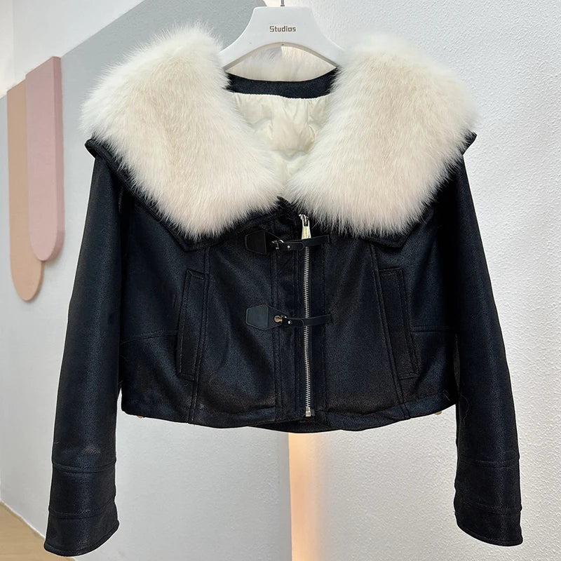 2023 New Fashion Womens Puffer Jackets Winter Natural Fox Fur Collar Goose Down Jackets Parkas Luxury Clothing