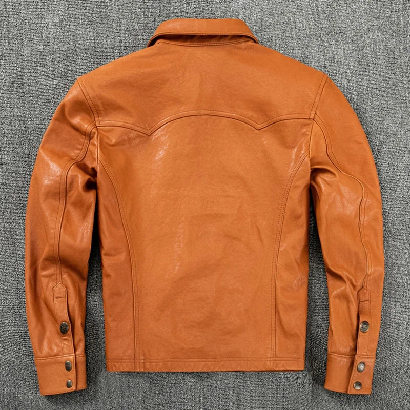 Men's Korean Style Sheepskin Leather Jacket – Slim Fit Casual Short Coat