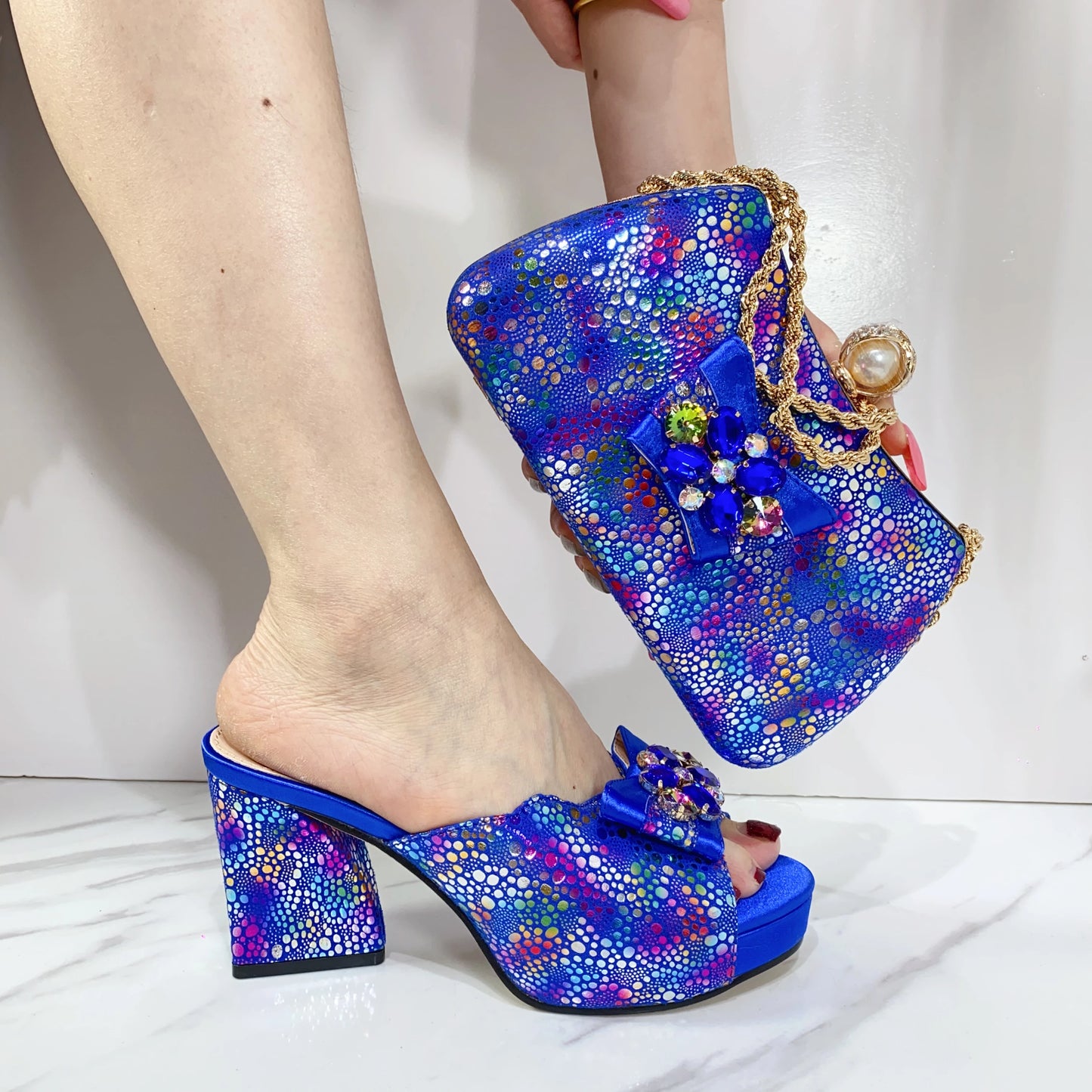 Slingback Sandals & Bag Set – Italian Style, African Ladies Peep Toe, High Heel Party Shoes