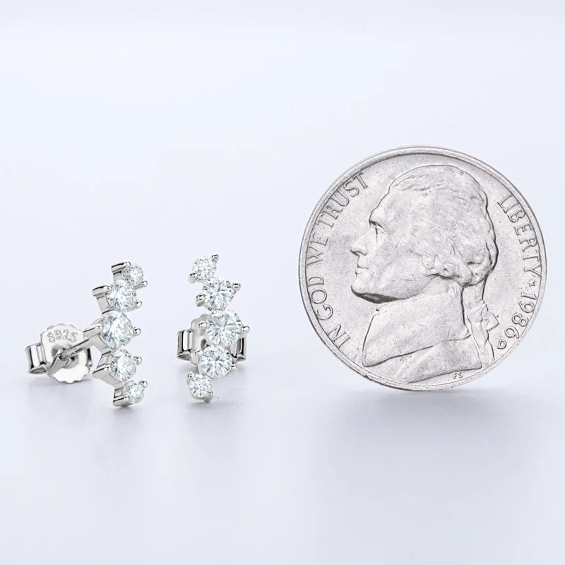 Lnngy 925 Sterling Silver Stud Earrings Necklaces Brilliant 5 Stones Moissanite Choker Necklace Climber Earring Jewelry Set