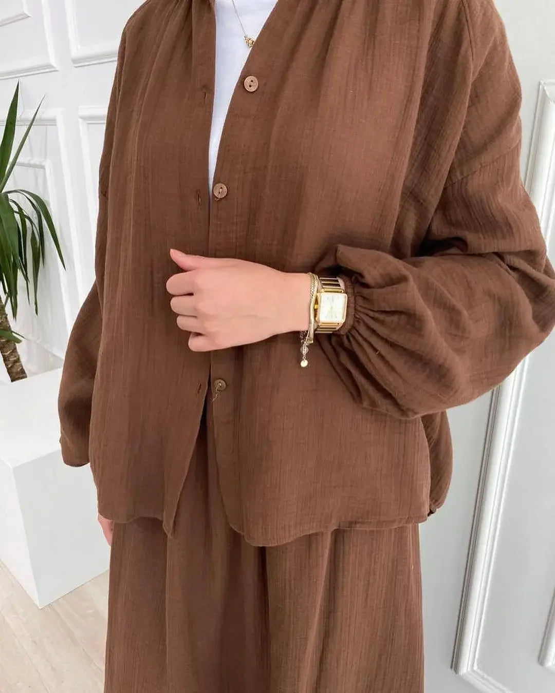 2 Piece Long Sleeve Shirt+Skirts Eid Muslim Women Elegant Sets Abaya Dubai Turkey Islamic Casual Tops Solid Color Skirt Fashion