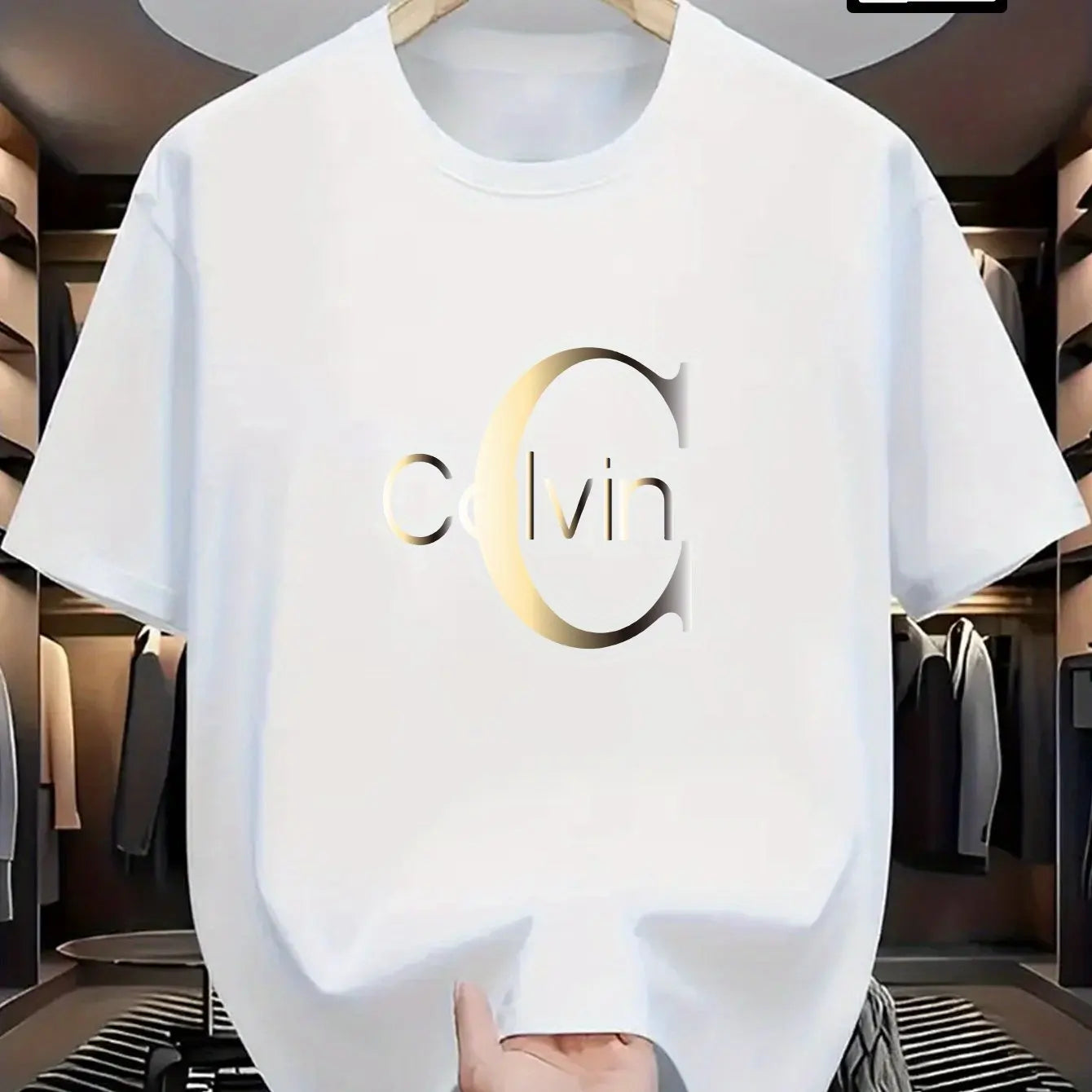 Men’s Summer 100% Cotton Casual T-Shirt,Calvin Letter Pattern Print | Loose Fit | Sports & Streetwear Style.