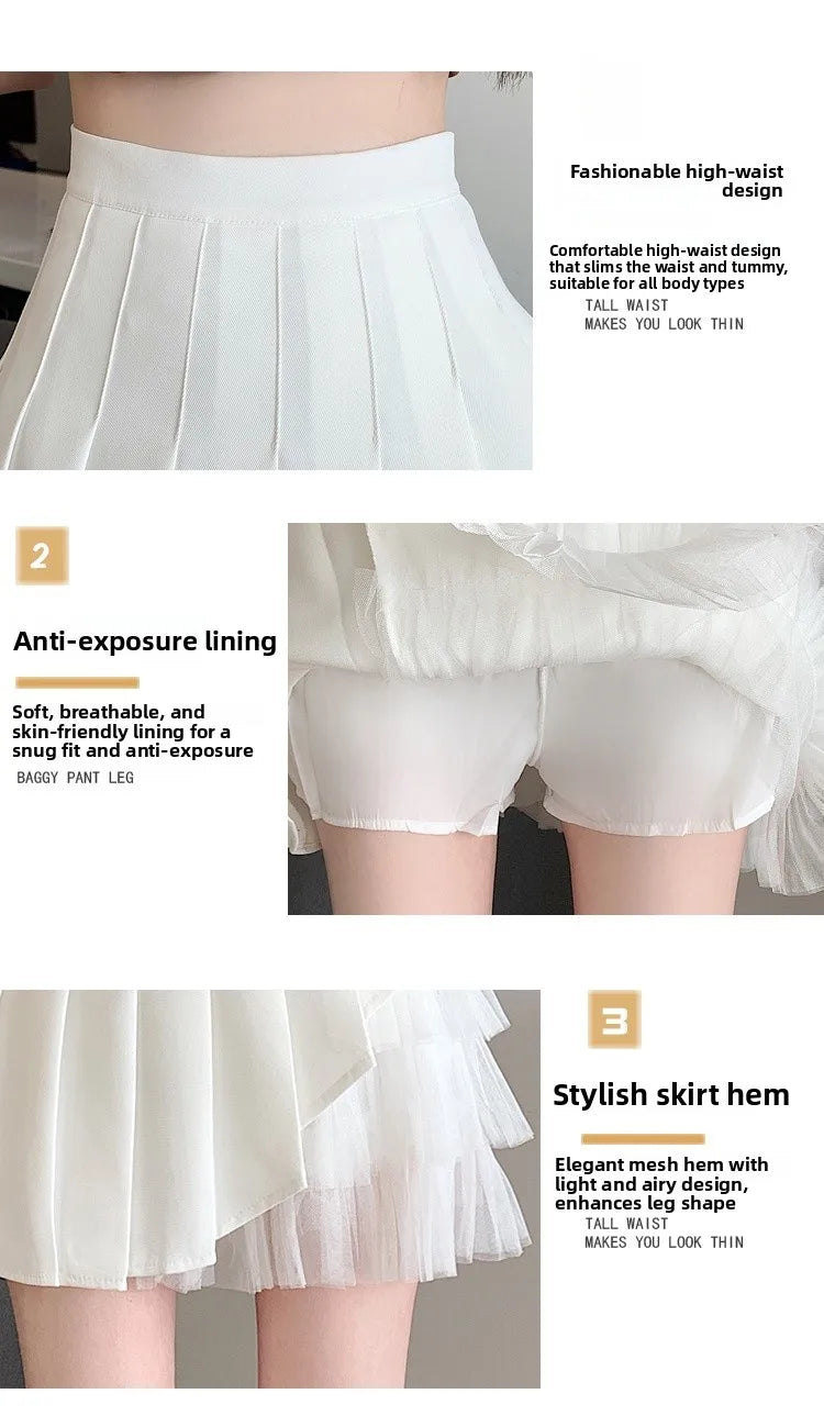 Slimming A-Line Skirt for ort Women High Waist Pleated Commuter Sle Net Gauze f Body Skirts Fem Faion