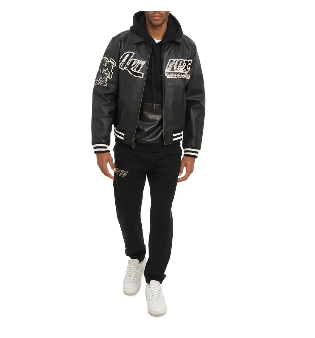 AVIREX Men Black Leather Jacket European Antique Sheepskin Plus Size Loose Fit USAF Flight Suit Spring Autumn Season Warm Jacket