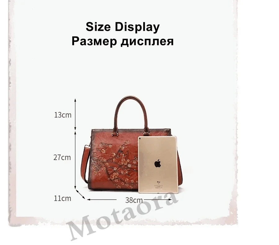 MOTAORA Vintage Embossed Women Shoulder Bag Leather Top-handle Bags Ladies Large Capacity Messenger Bags Floral Female Tote Bag