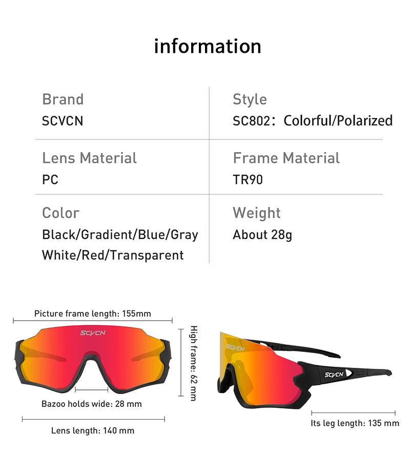 SCVCN Hot Sunglasses for Men Outdoor Bike Cycling Glasses MTB Road Driving Bicycle Glasses Women Sports Running UV400 Eyewear