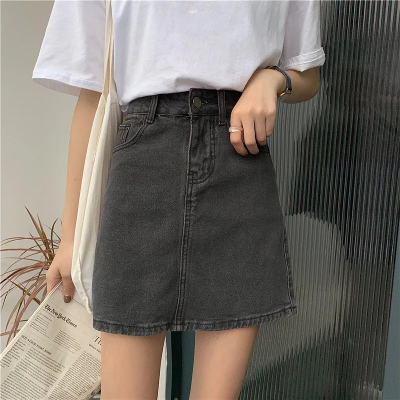 Spring New Women's Denim Skirt A-Line Flared Skirts Butt Covering Body Slimming f-length for plus Size MM