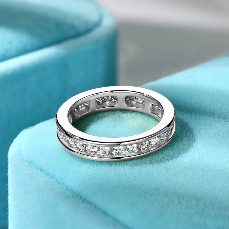Lnngy 2.5mm Moissanite Diamond Rings Certified 925 Sterling Silver Eternity Band For Women Couples Wedding Ring Jewelry Gift