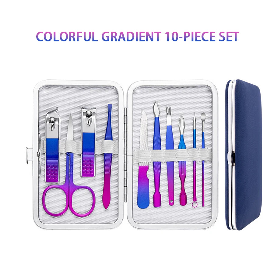 7/10/12/15Pcs Stainless Steel Manicure Kit Nail Clippers Set Manicure Professional Grooming Care Tool Leather Travel Case Luxury