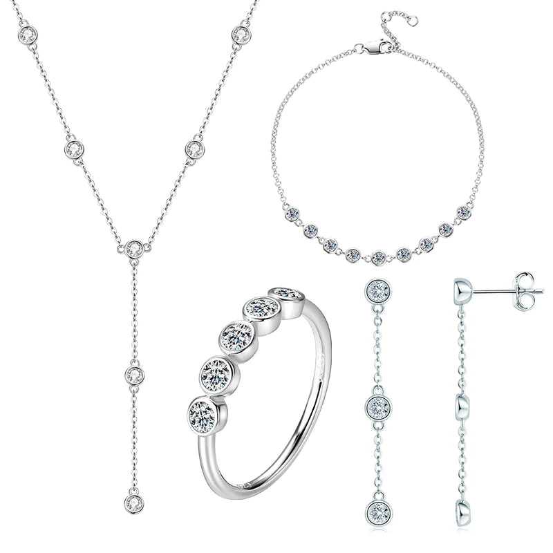 RAPRGOLD Moissanite Necklace Earrings Bracelet Ring Fine Jewelry Set for Women S925 Sterling Silver Round Pendant Chains Gifts