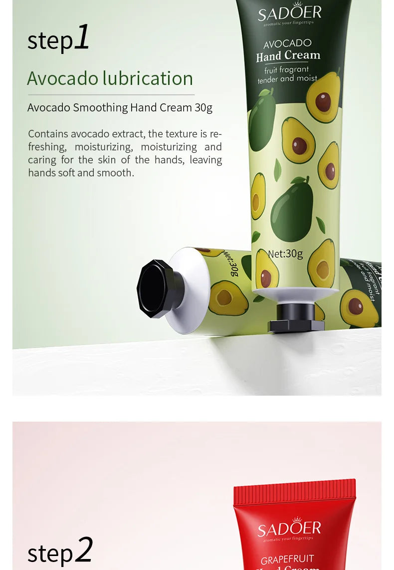5Pcs/set SADOER Fruit Plant Fragrance Hand Cream Sets Moisturizing Repair Anti Dry Hand Lotion Sets Hands Skin Care Products