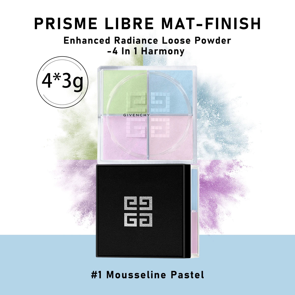 Givenchy Prisme Libre Mat-finish & Enhanced Radiance Loose Powder-4 in 1 Harmony #1 Mousseline Pastel 0.42 oz./4x3g
