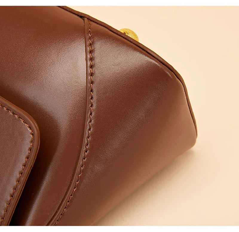 Women Genuine Leather Shoulder Bag – Soft Cowhide Baguette in Black, White, or Coffee