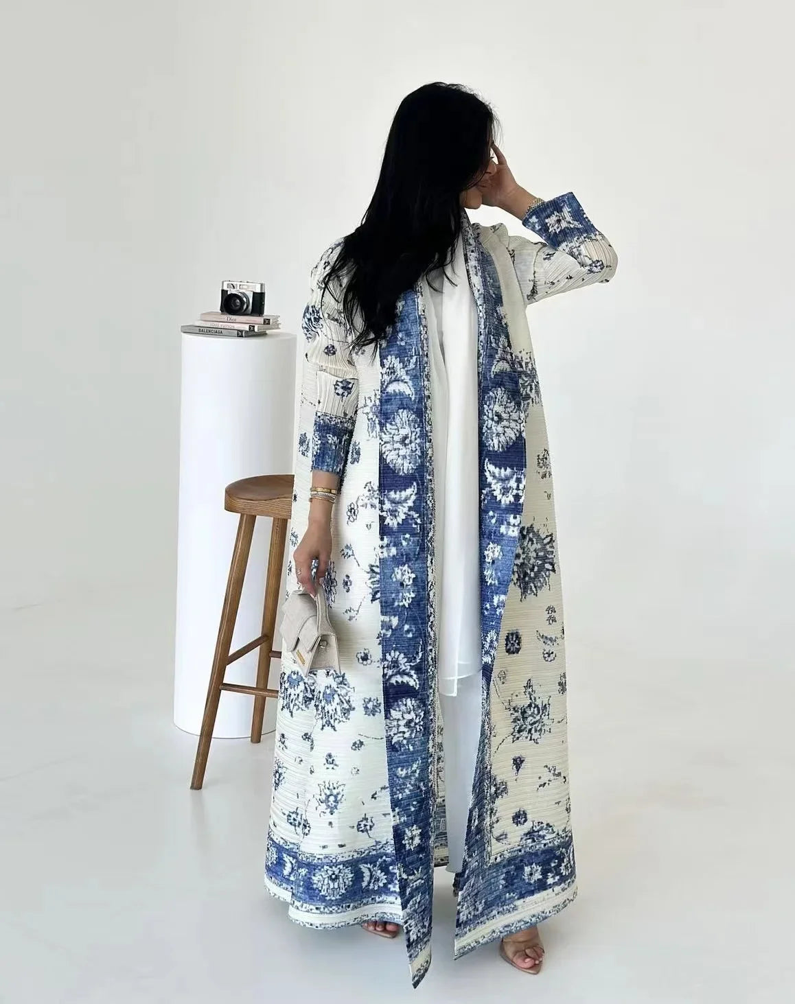 KAF Women Large Size Abaya 2025 Spring Autumn New Retro Printing Cardigan Tie Original Design Dubai Luxury Female Abaya