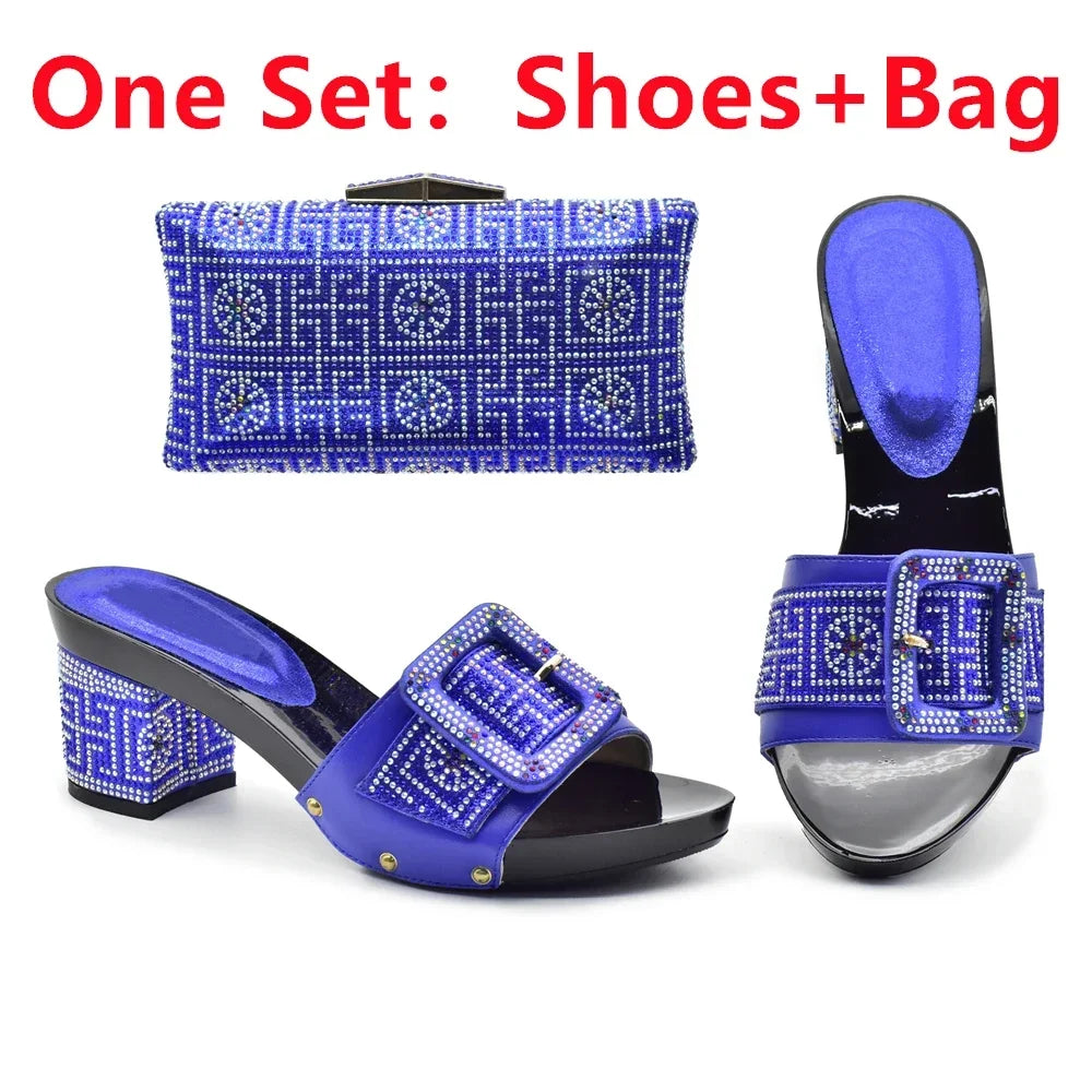 Peep Toe Slingback Pumps & Matching Bags – Italian Style Party Shoe Set with Rhinestone Luxury (Sizes 37-43)
