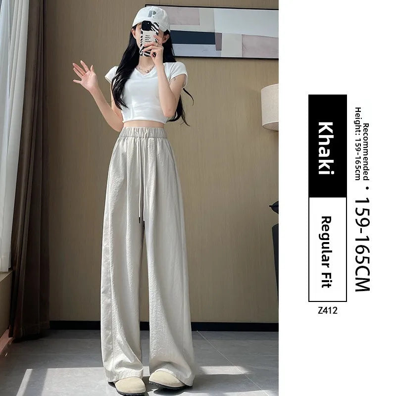 Qui Dry High Waist Wide Leg Knife Sports Pants Women's Thin New 2025 Casual Ice Silk Pants Spring Summer