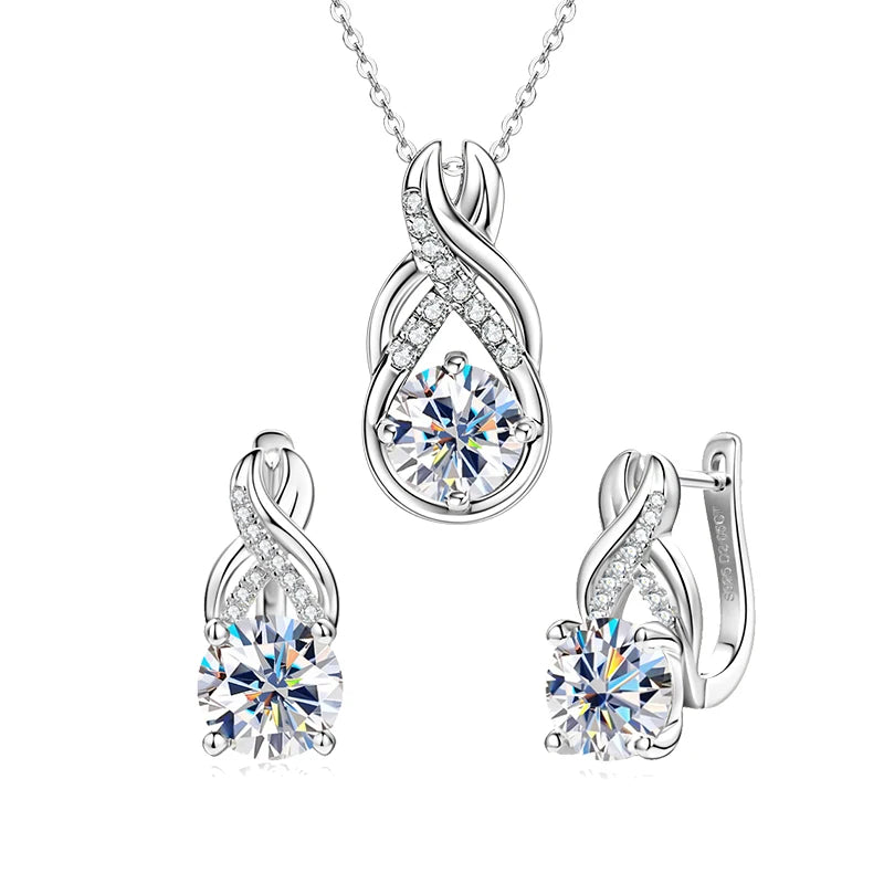 IOGOU Luxury 6.0CTW 8MM VVS1 Moissanite Jewelry Set 925 Silver Infinity Pendant Necklace Drop Hoop Earrings Sets for Women Gifts