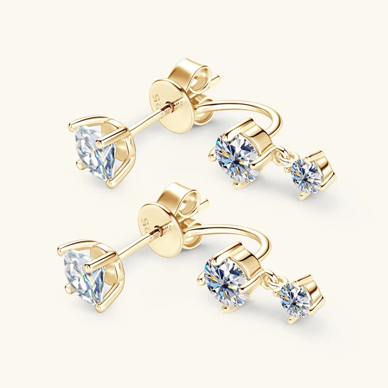 Lnngy 2.0 CTTW Moissanite Stud Earring 925 Sterling Silver Earrings For Women Front Back Double Sided 2 in 1 Pierced Ear Jewelry