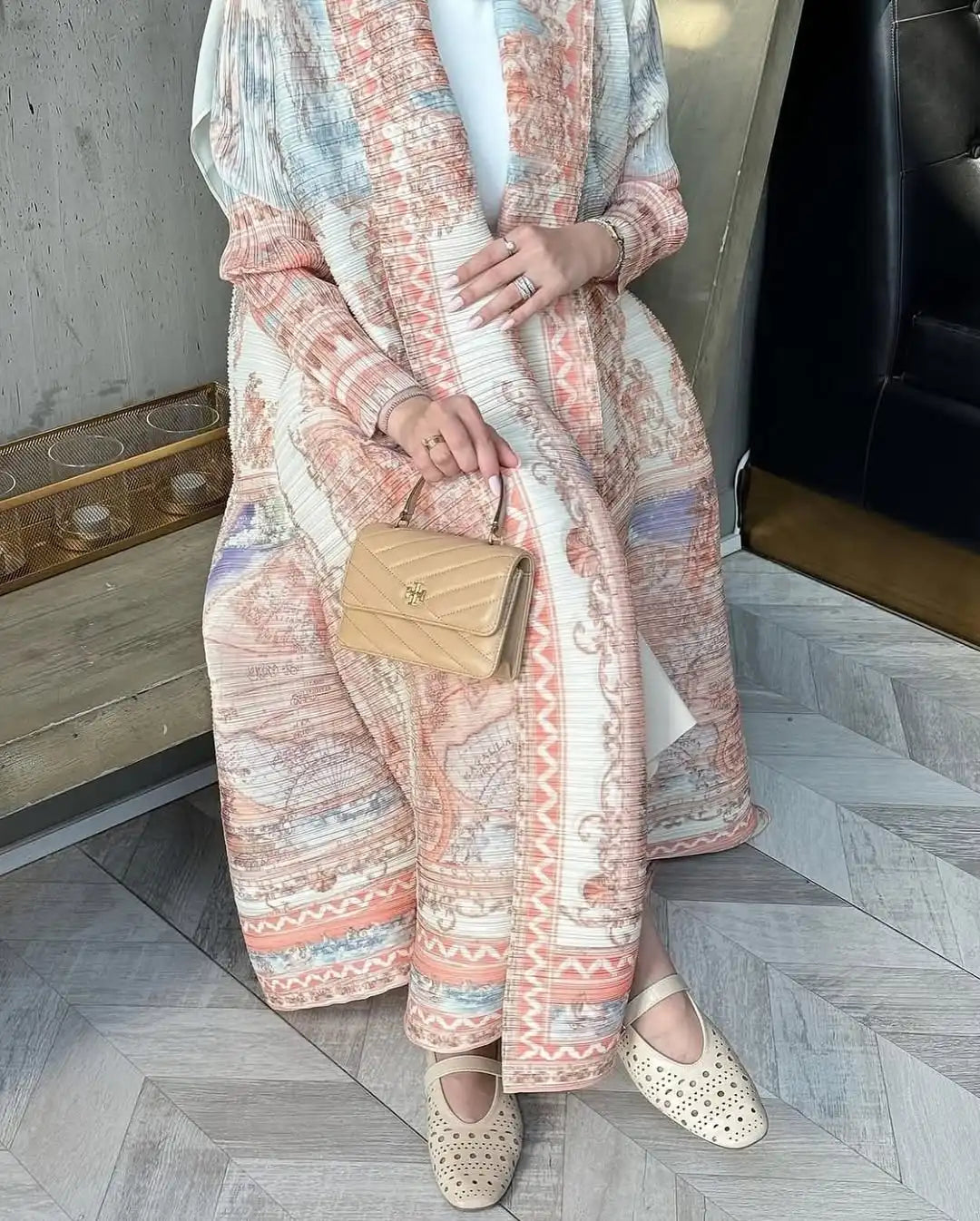 KAF Women Abaya 2025 New Retro Printing Cardigan Lace-up Design Loose Large Size Fashion Female ABaya Festival Dress