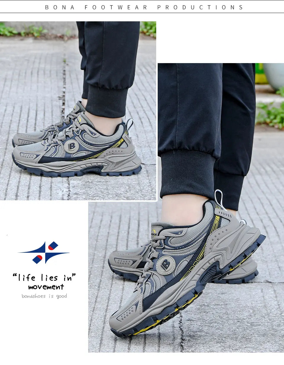 BONA New Designers Action Leather Mesh Jogging Shoes Men Breathable Running Shoes Walking Sports Sneakers Athletic Trainers