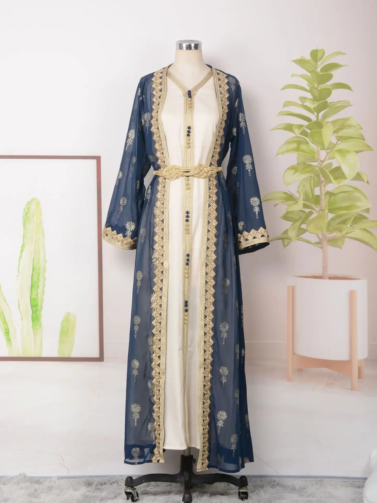 KAF Women Luxury Evening Party Dress 2 Piece Printed Embroidered Cardigan Long Jacket V-Neck Sleeveless Dress 2025 Spring New