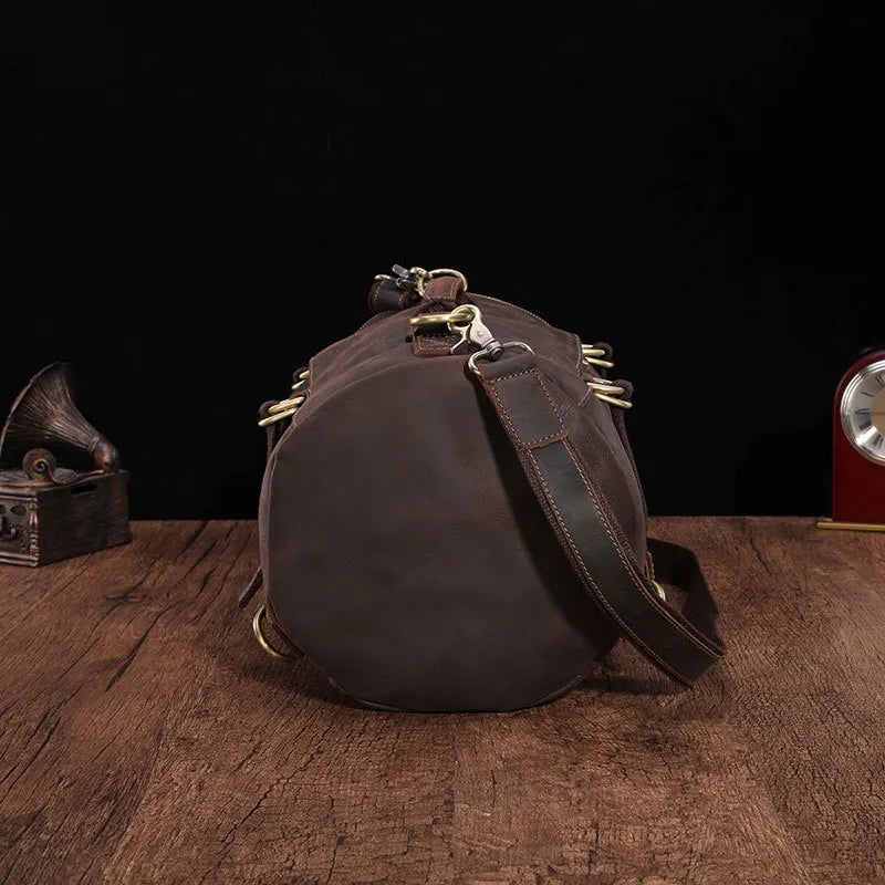 Luufan Unique Design Leather Backpack For Men Vintage Crazy Horse Leather Bucket Daypack Large Male Travel Bag Male Backpacks