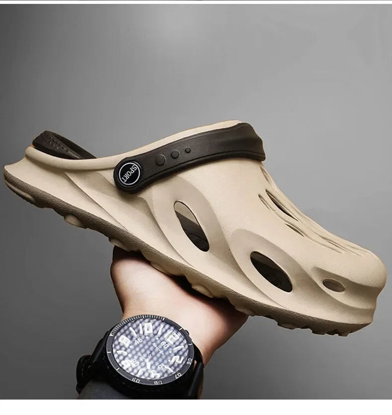 Summer Men's Fashion Beach Sandals Clogs Thick Sole Slipper Waterproof Anti-Slip Sandals Flip Flops Non-slip Soft EVA Hole Shoes