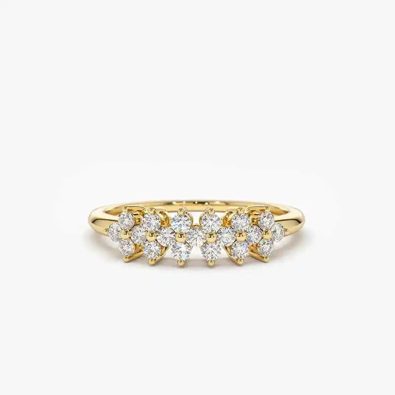Lnngy 2mm Moissanite Ring With Certificate 925 Sterling Silver Cluster Flower Wedding Rings For Women 14k Gold Plated Jewelry