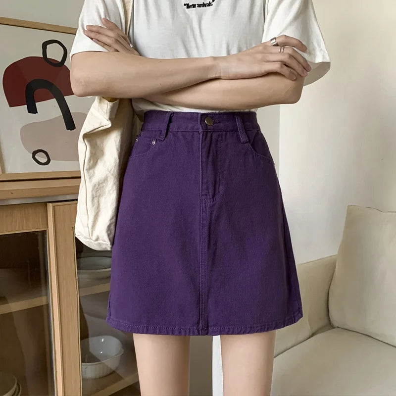 Spring New Women's Denim Skirt A-Line Flared Skirts Butt Covering Body Slimming f-length for plus Size MM
