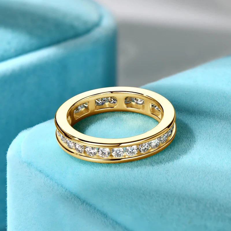Lnngy 2.5mm Moissanite Diamond Rings Certified 925 Sterling Silver Eternity Band For Women Couples Wedding Ring Jewelry Gift