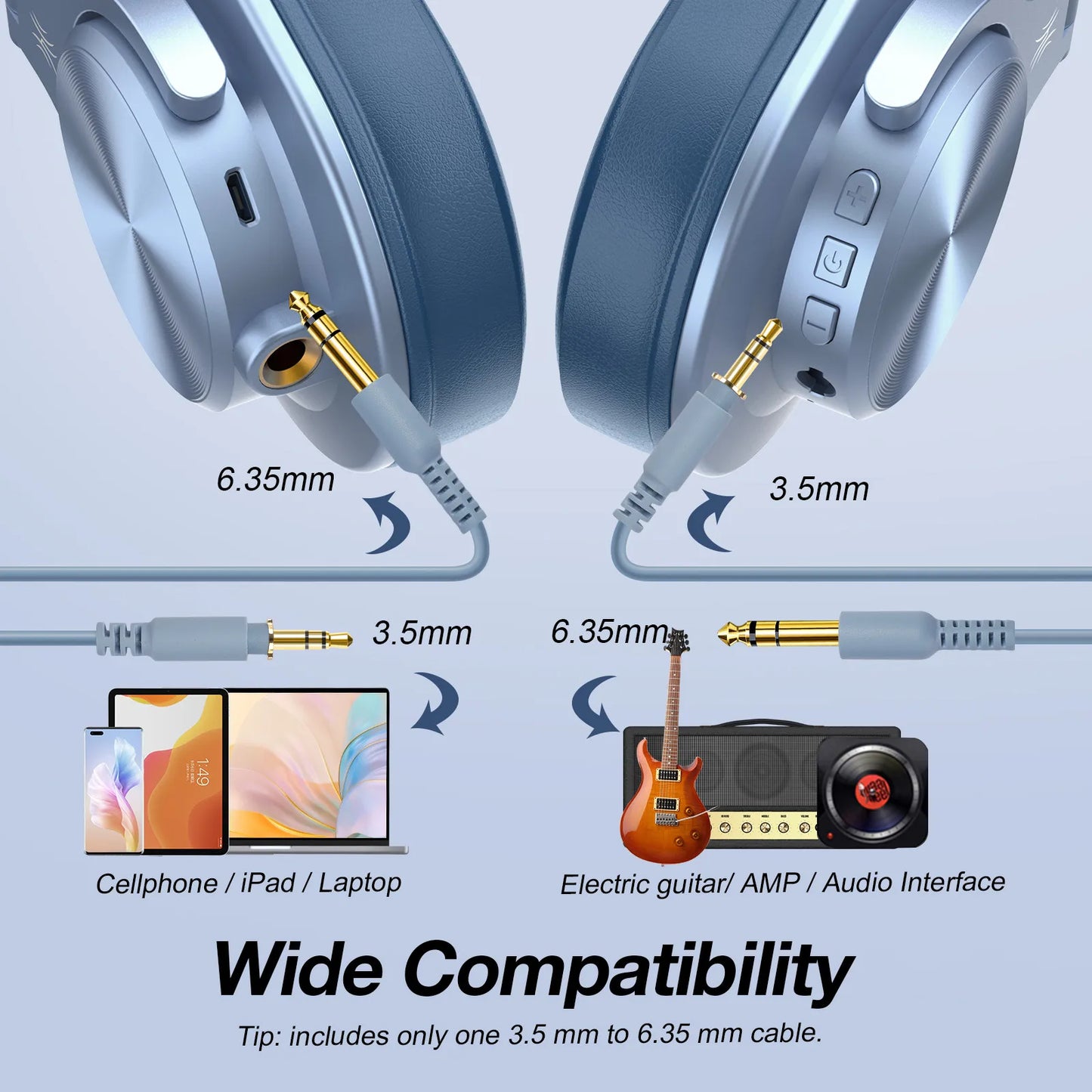 Oneodio A70 Wireless Bluetooth 5.2 Headphones 72Hrs Over Ear Hi-Res Audio 3.5mm/6.35mm Wired Studio DJ Headset With Microphone
